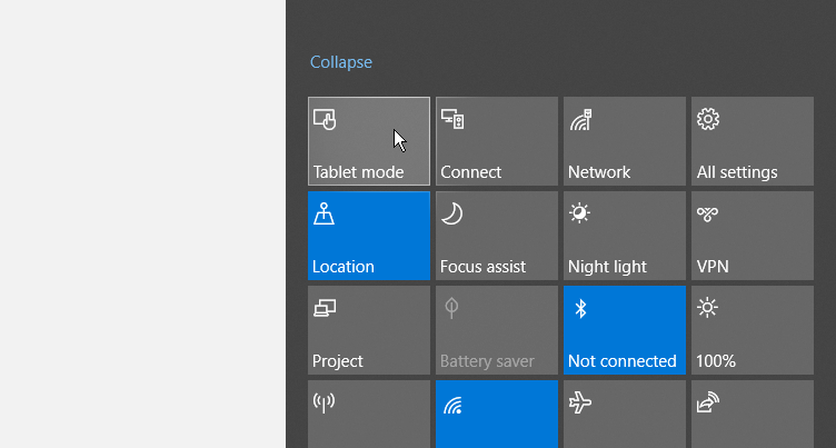 Disabling Tablet Mode on Windows