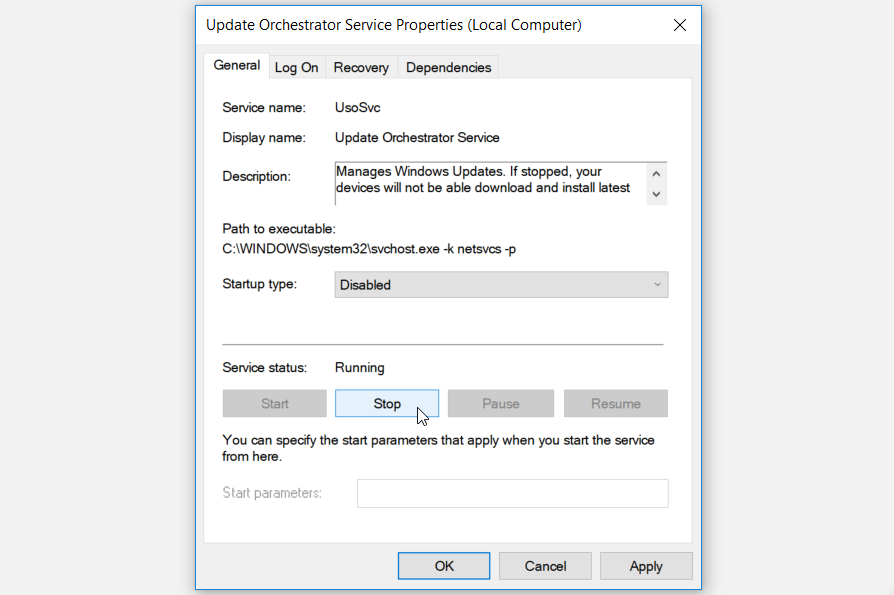 Disabling the Update Orchestrator Service