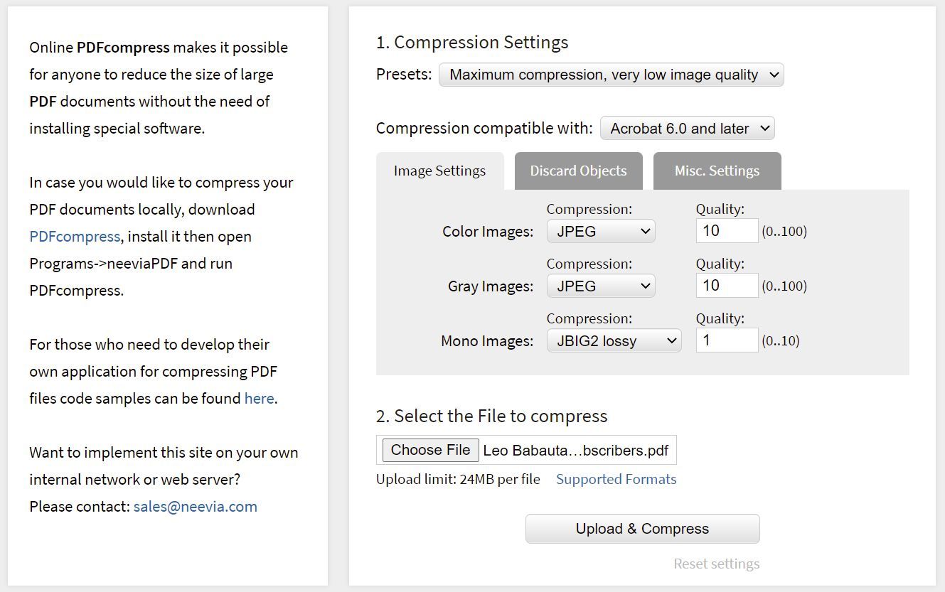 DocuPub Neevia PDF settings options