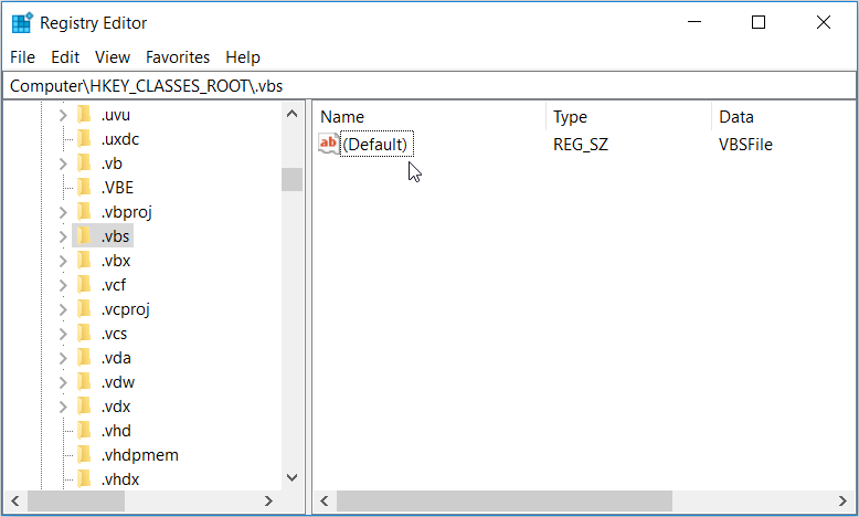 Double-clicking the (Default) value in the Registry Editor