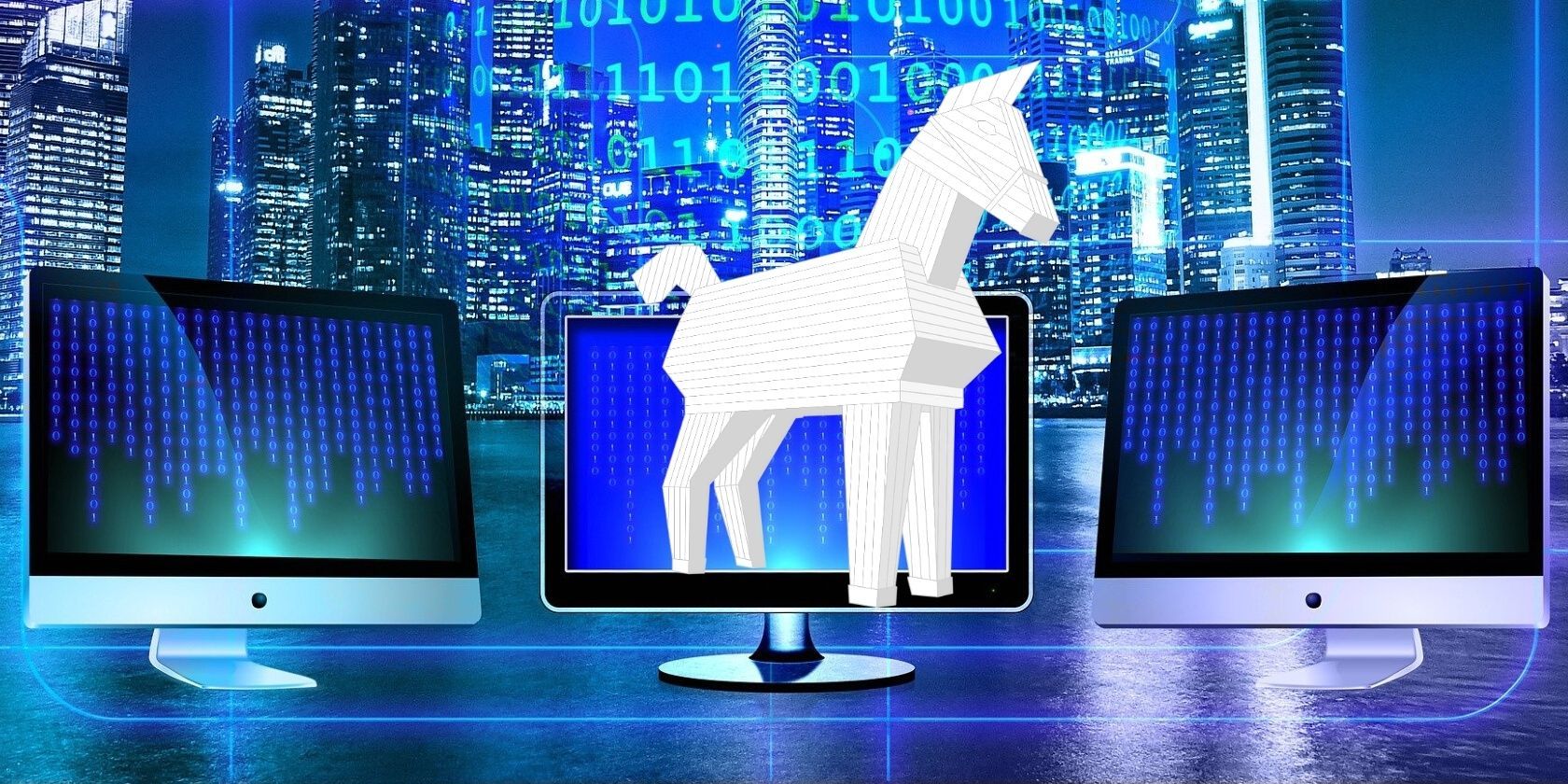 Digital illustration of trojan horse malware.