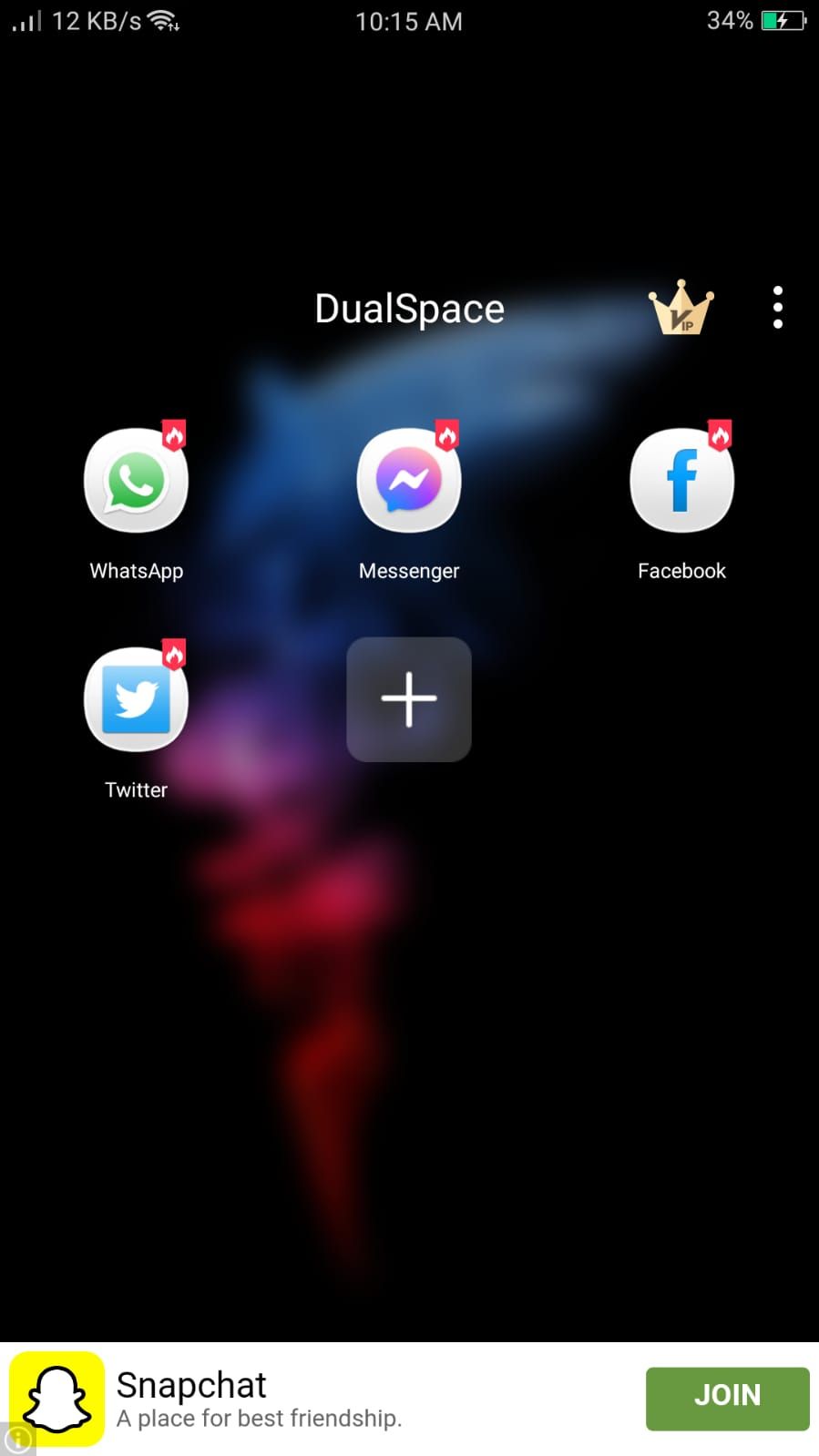 Dual Space - Home Page with Available Apps to Clone