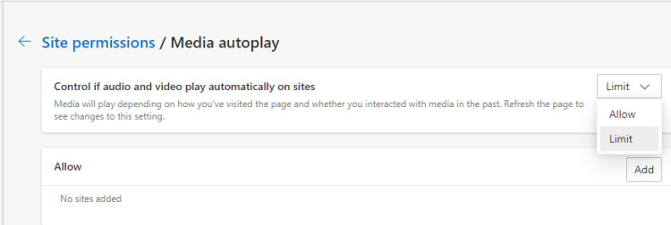 Edge Autoplay limit or allow