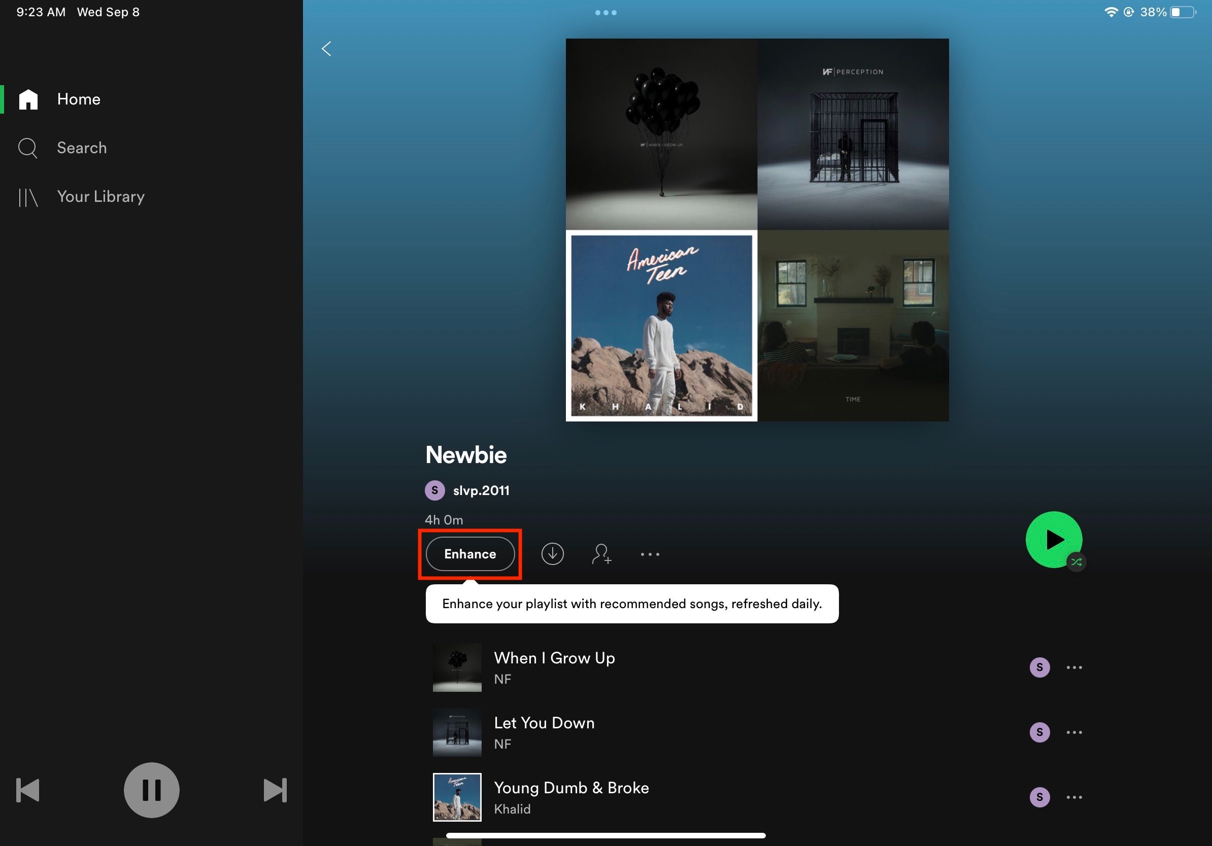 Enhance feature on Spotify