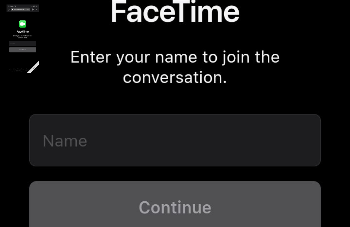 FaceTime صفحه نام خود را در مرورگر اندروید وارد کنید