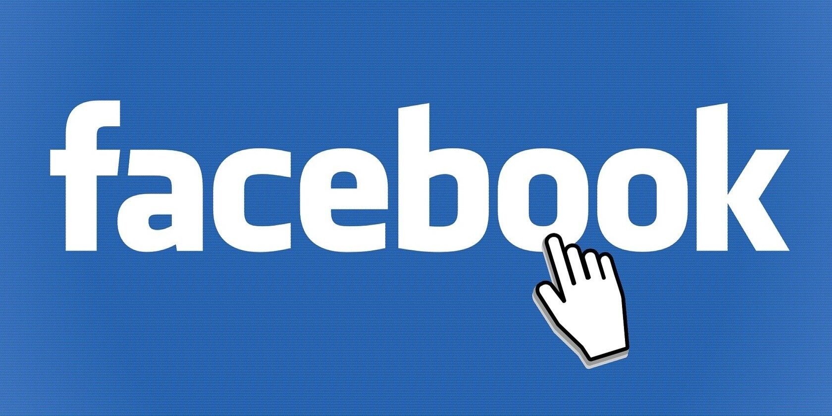 Facebook logo with a hand cursor clicking