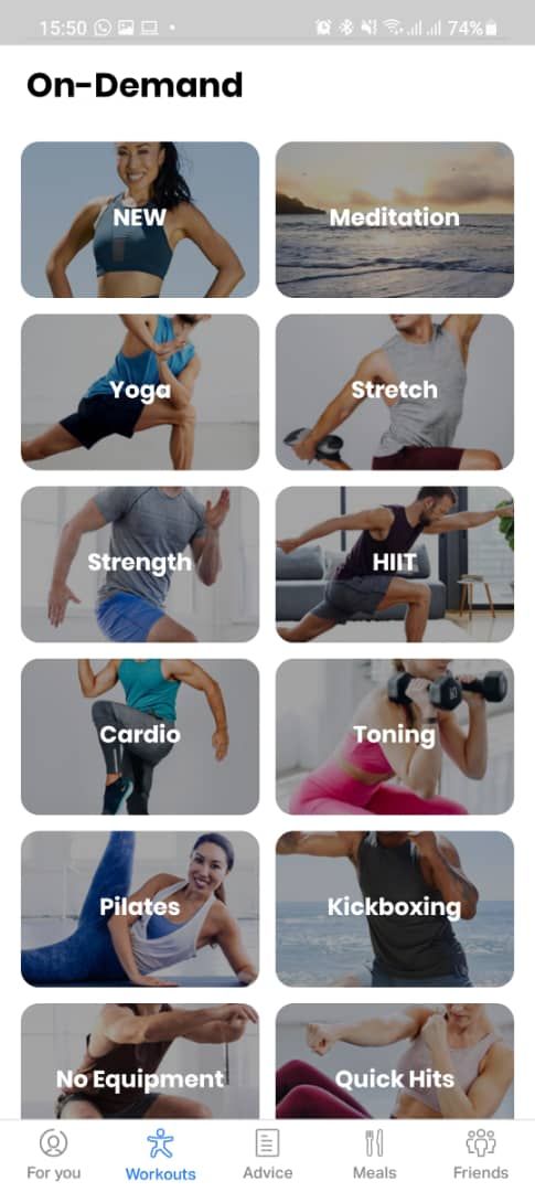 Screenshot of fitness app