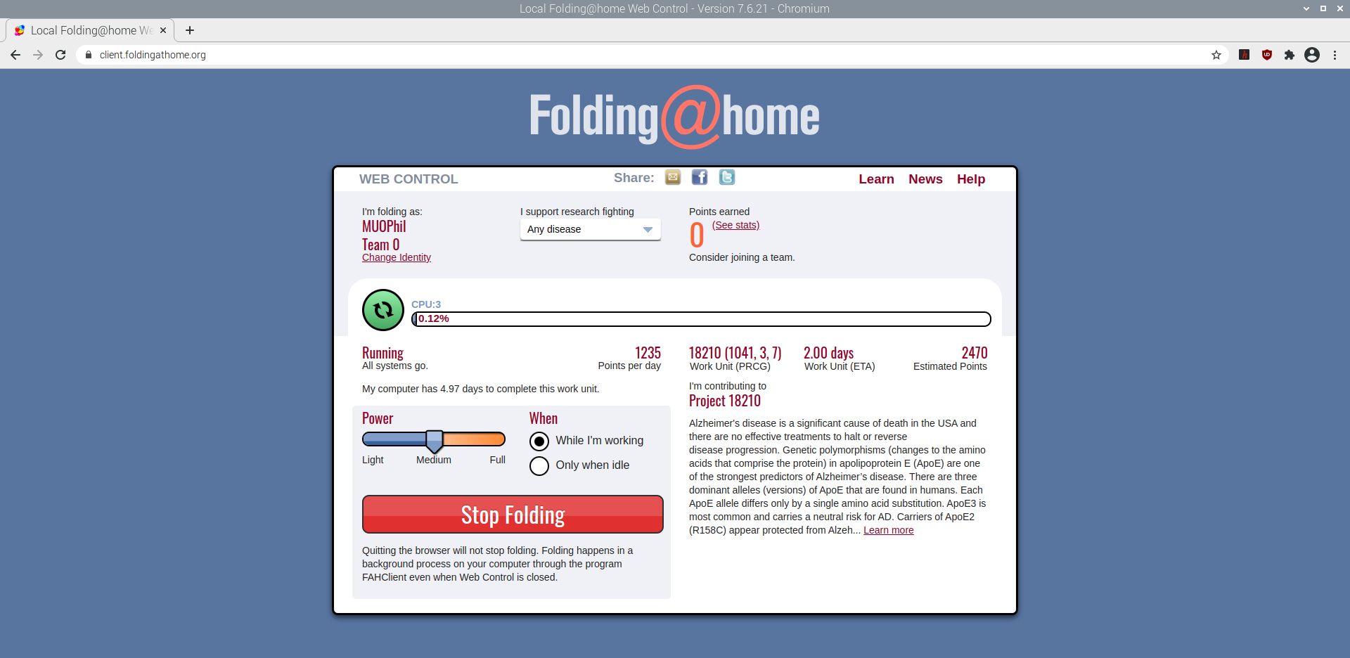 Folding@home web interface