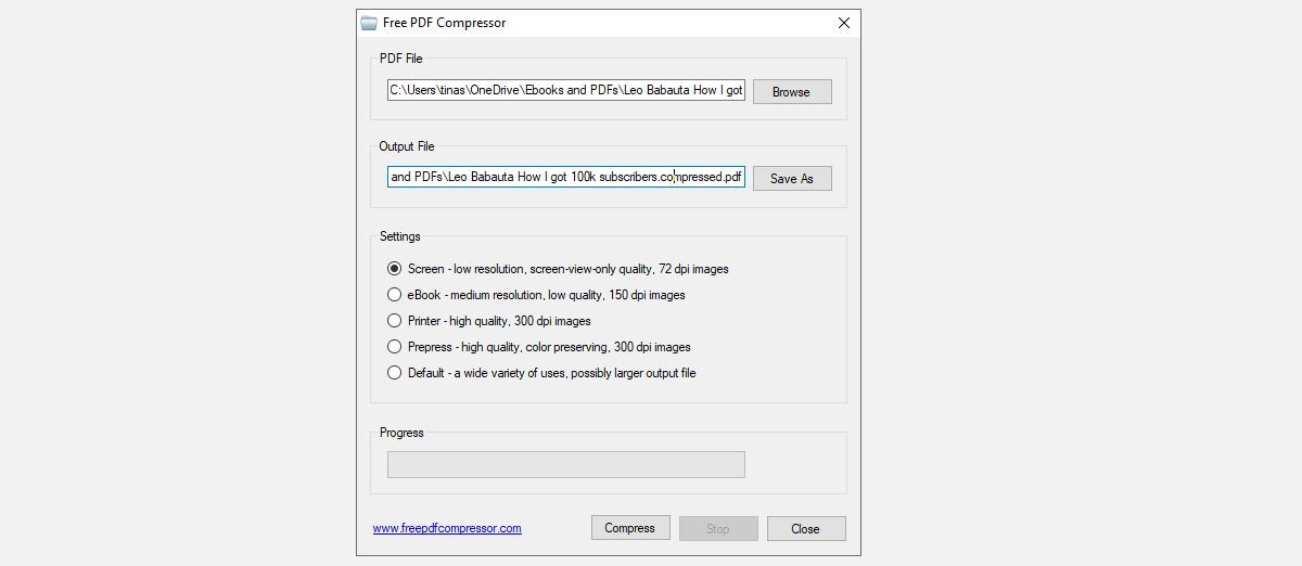 Free PDF Compressor file selection screen