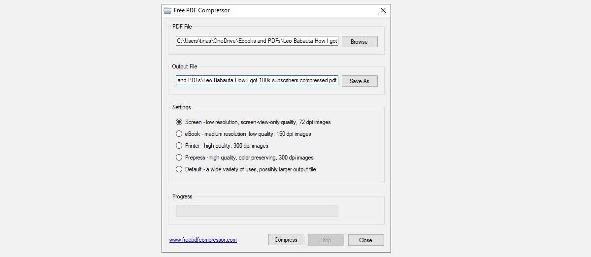 شاشة اختيار ملف PDF Compressor مجاني
