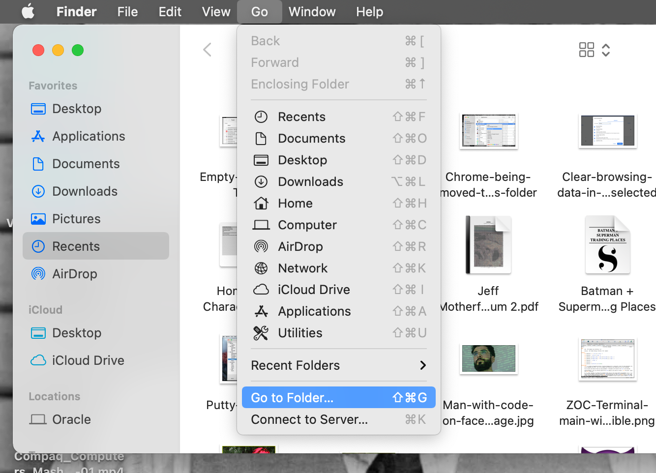 Go to Folder selected within Go menu of Finder