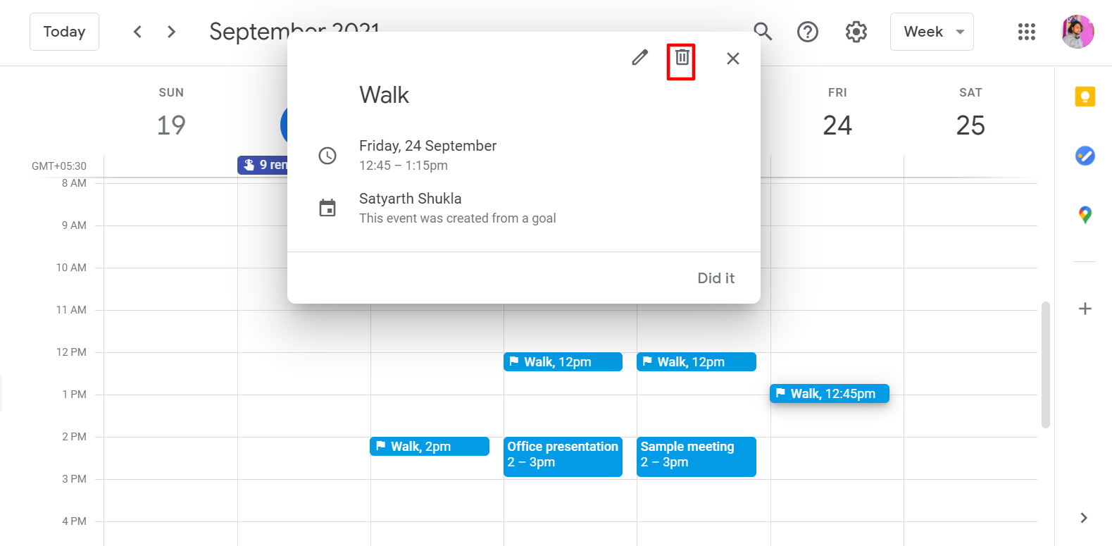 How to delete goals in Google Calendar