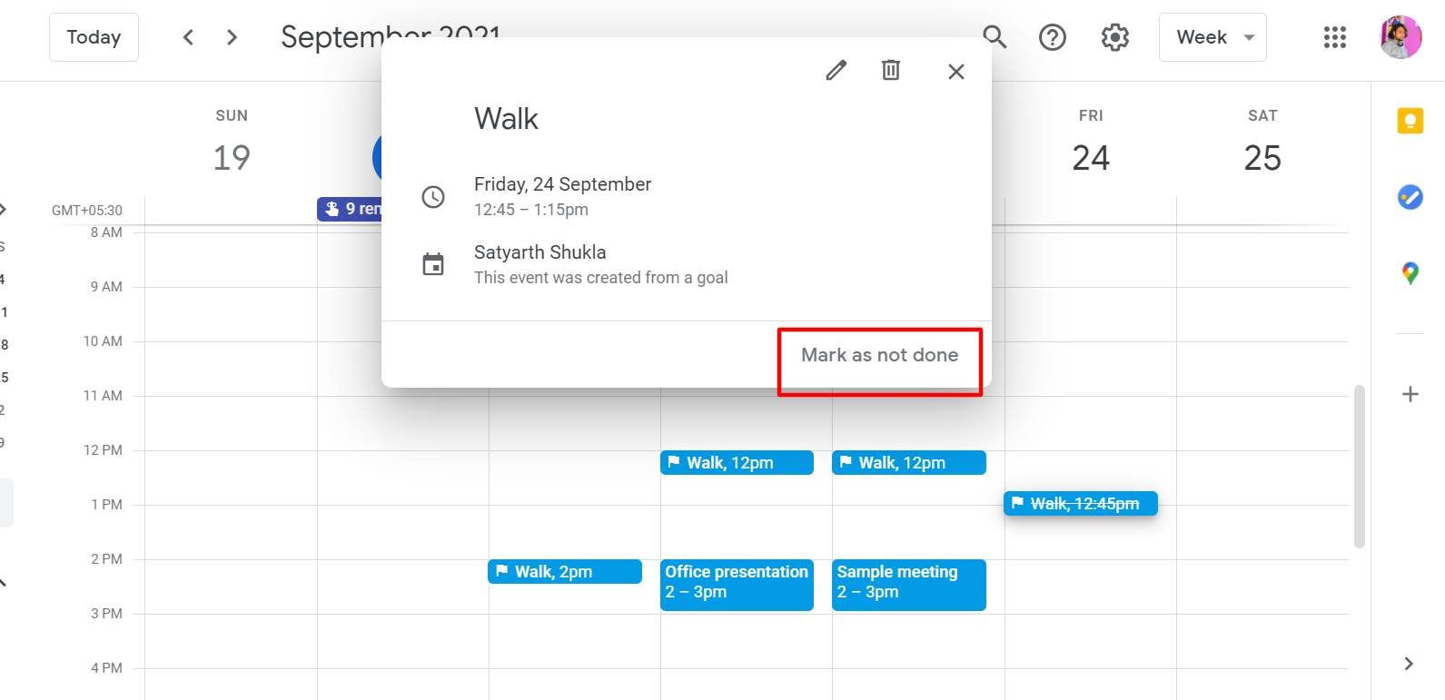 So erstellen und bearbeiten Sie Ziele in Google Kalender - Google Calendar Mark as not done