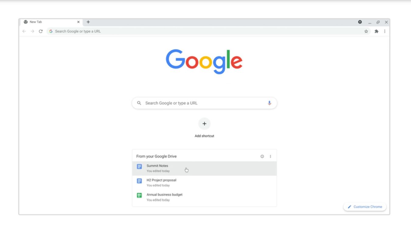 Image shows a Google Drive card inside Google Chrome
