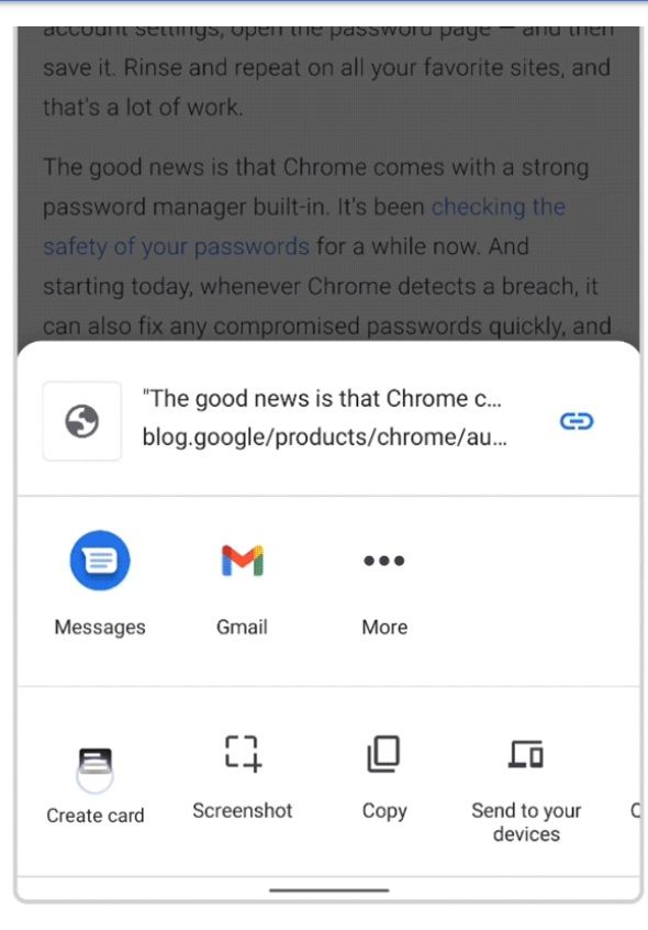 Image shows the new Google Chrome quote card creation tool