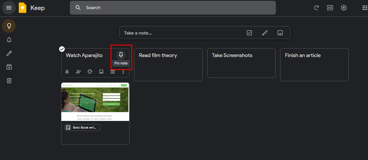 Pin your notes in Google Keep