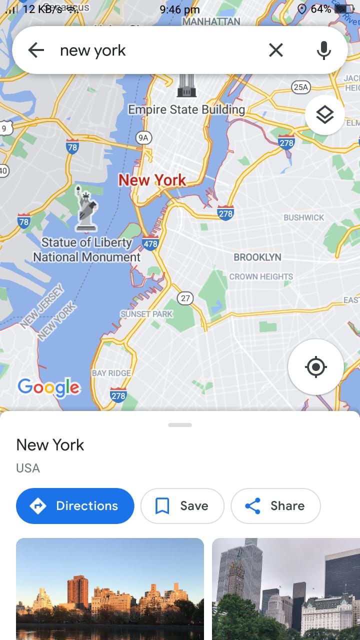 Google Maps - Search Result for New York