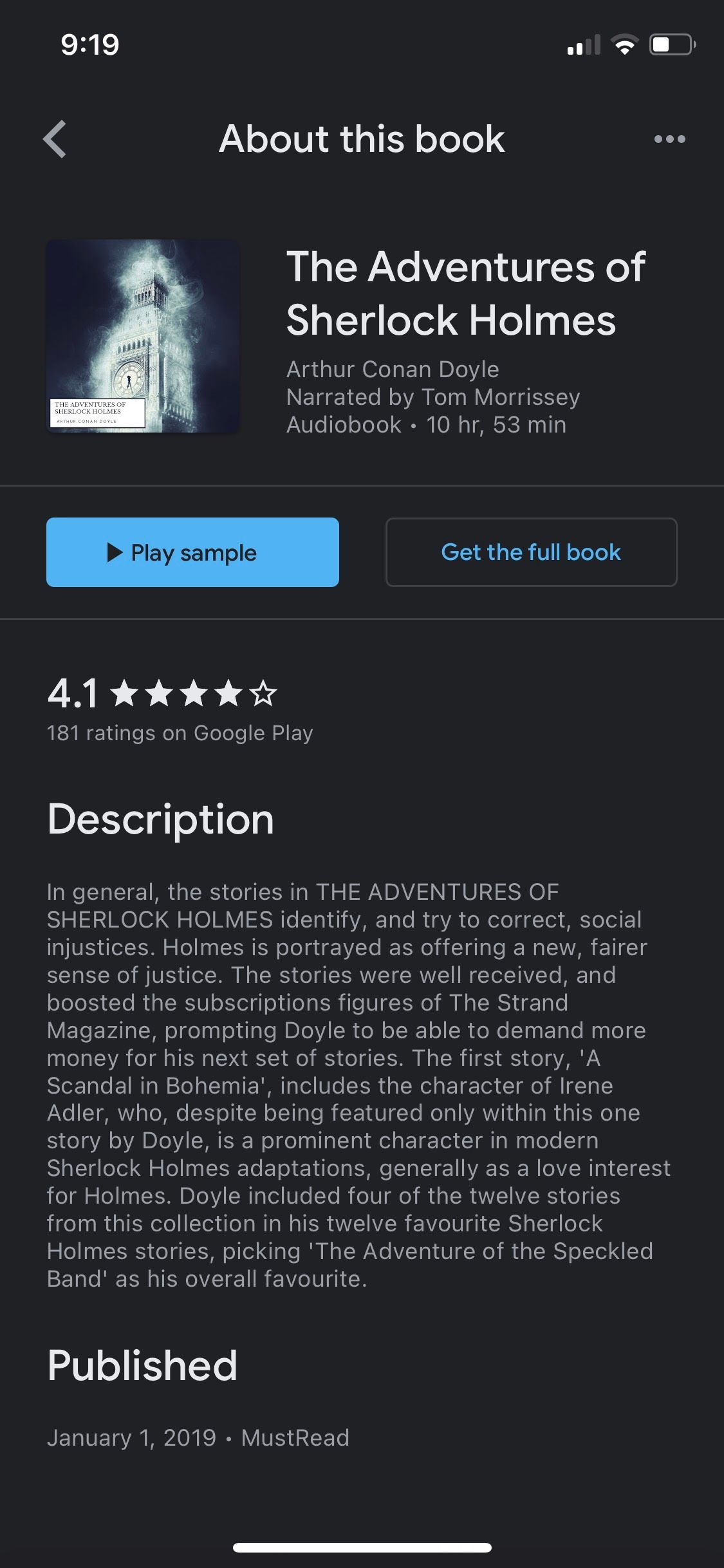 Google Play Books app about book app