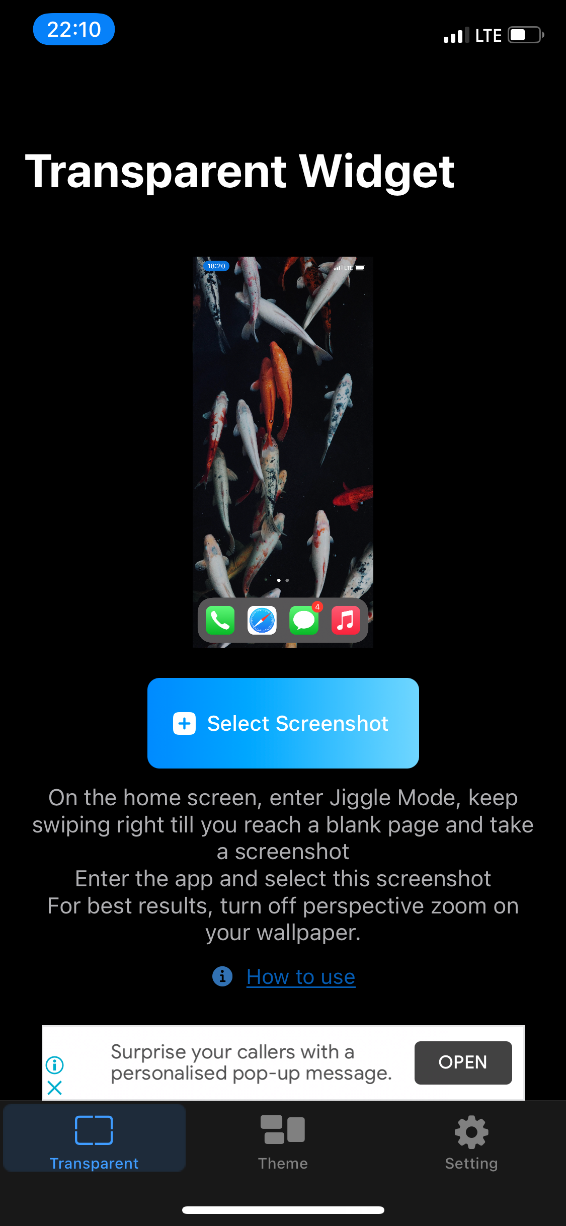TWid home screen screenshot upload