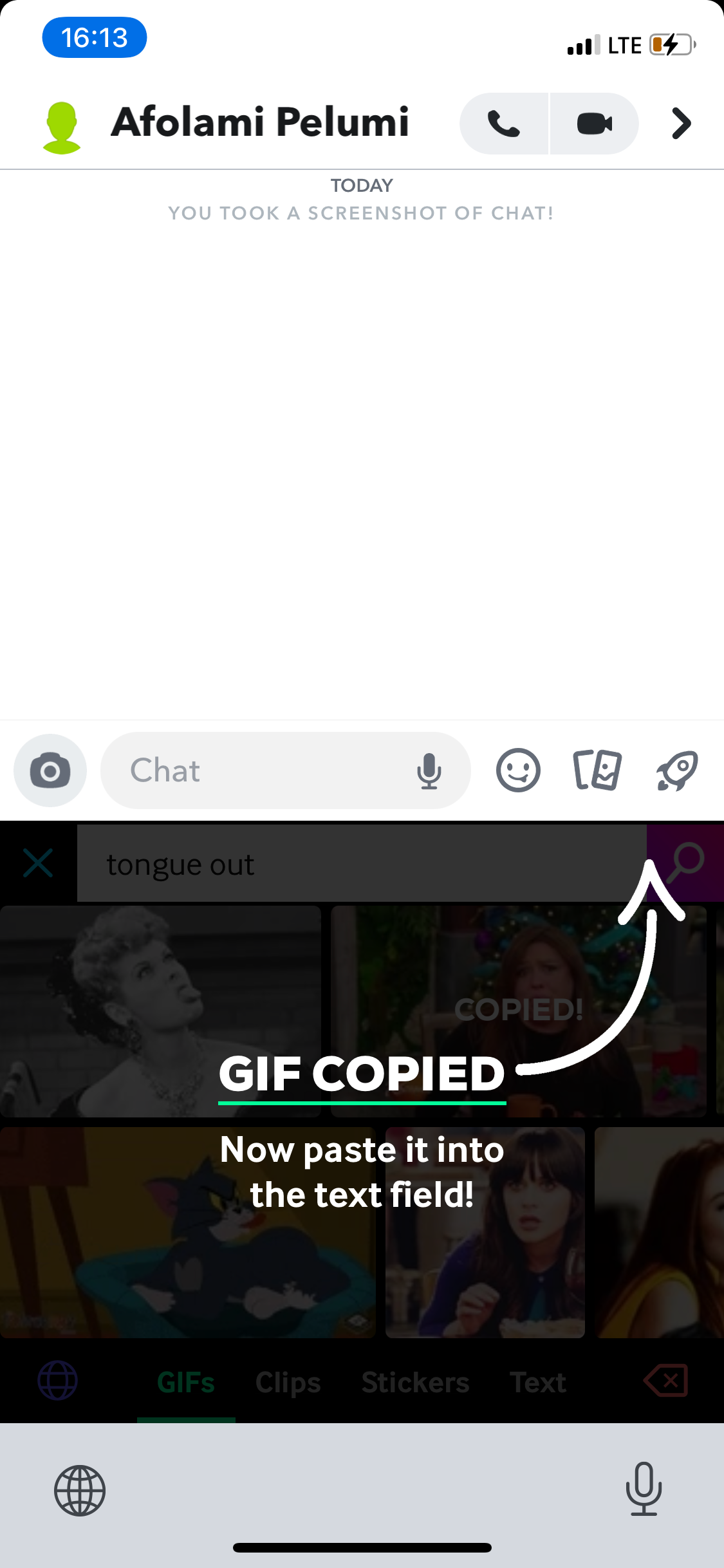 GIF ها در پیام های اسنپ چت در iOS