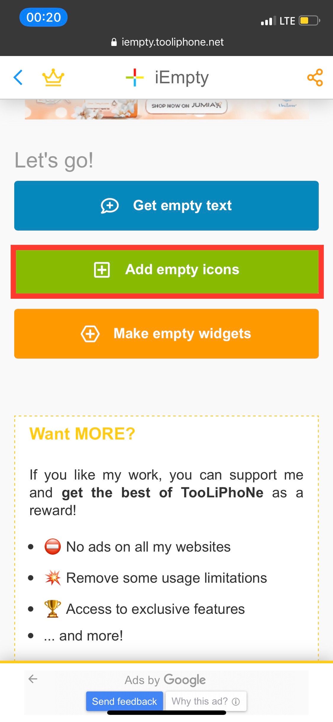 iEmpty dashboard highlighting 'Add Empty Icons'