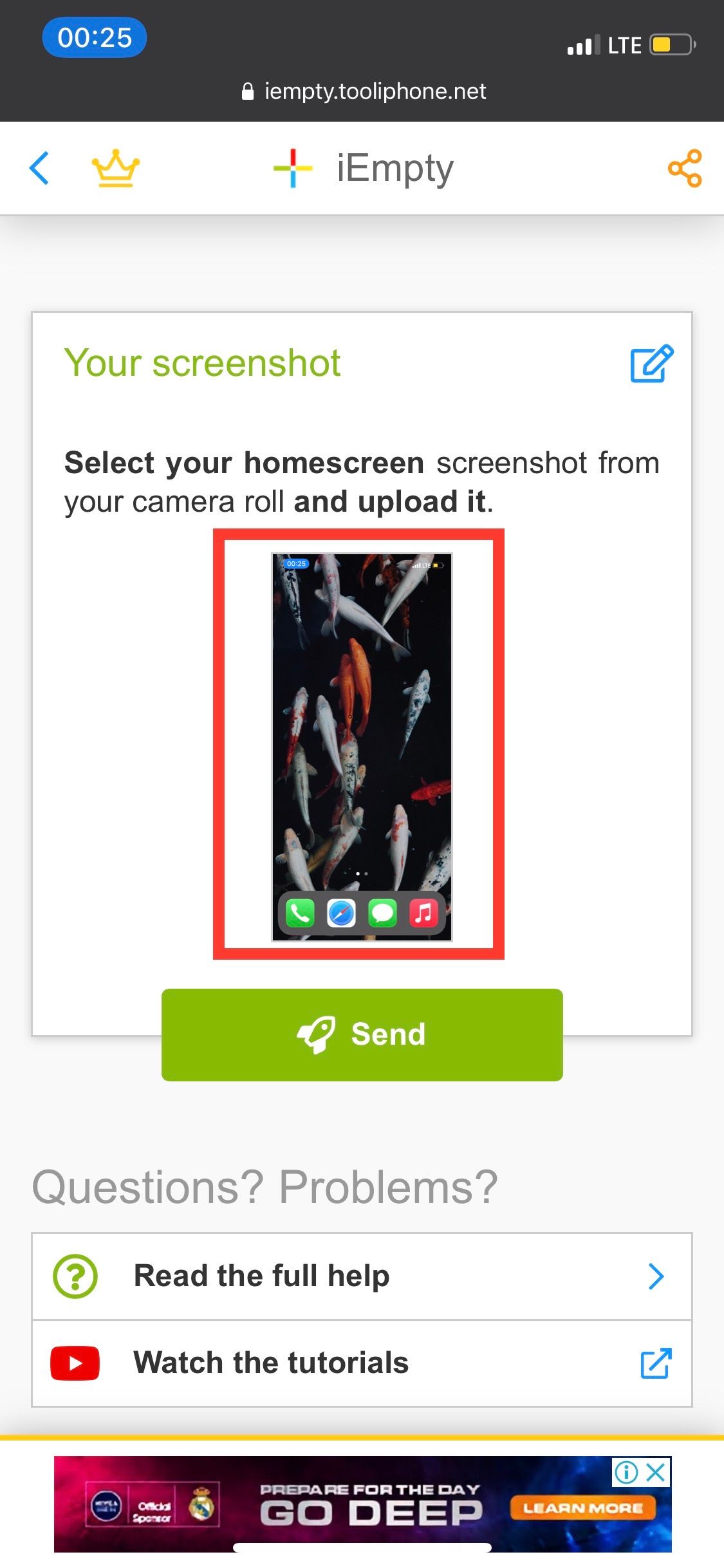 iEmpty dashboard showing preview of iPhone home screen screenshot