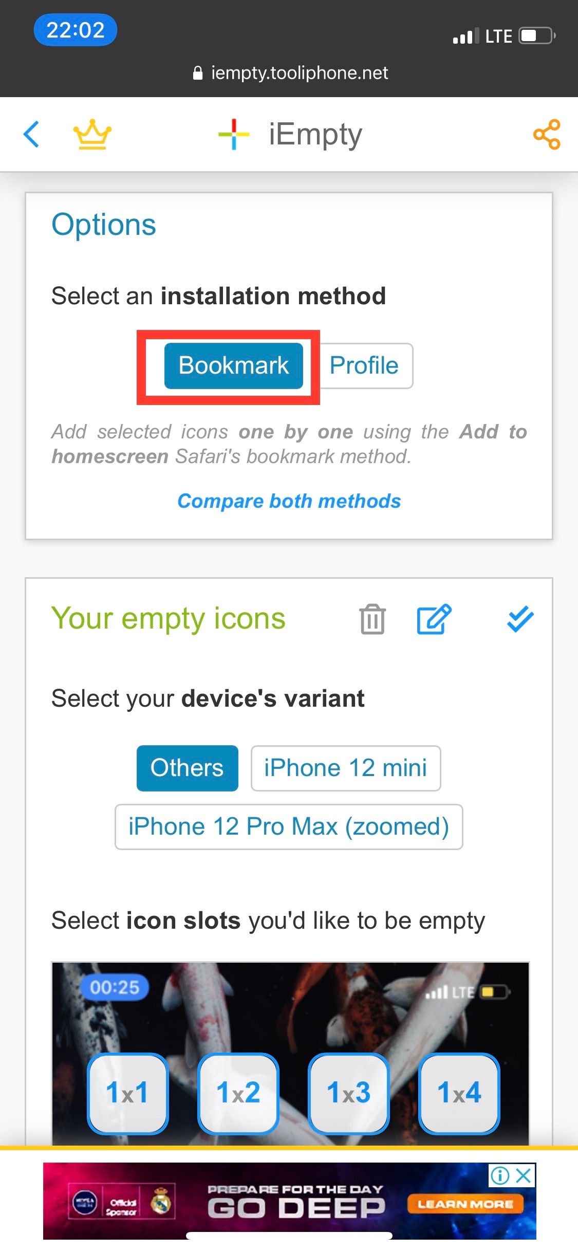iEmpty Bookmark feature