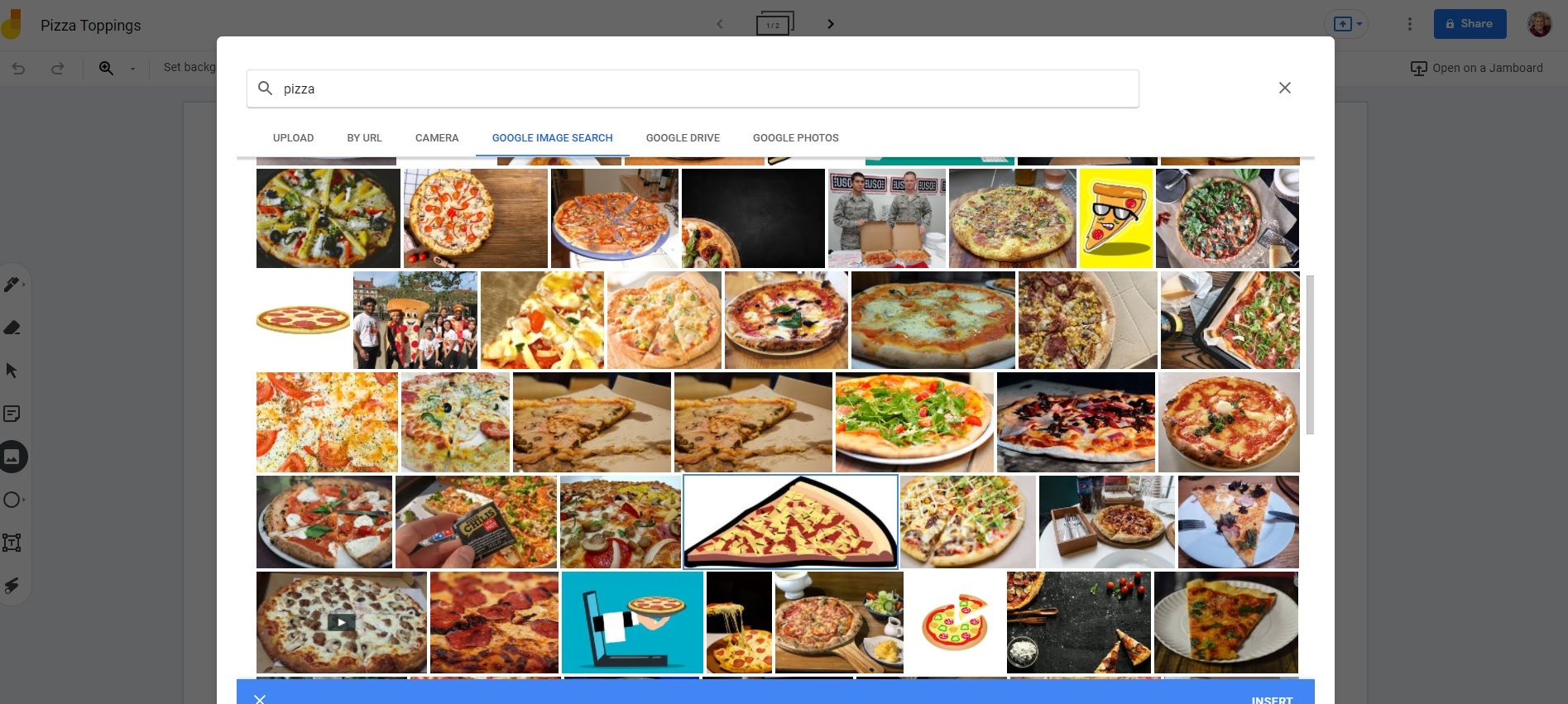 Image shows using Google Image Search inside Google Jamboard