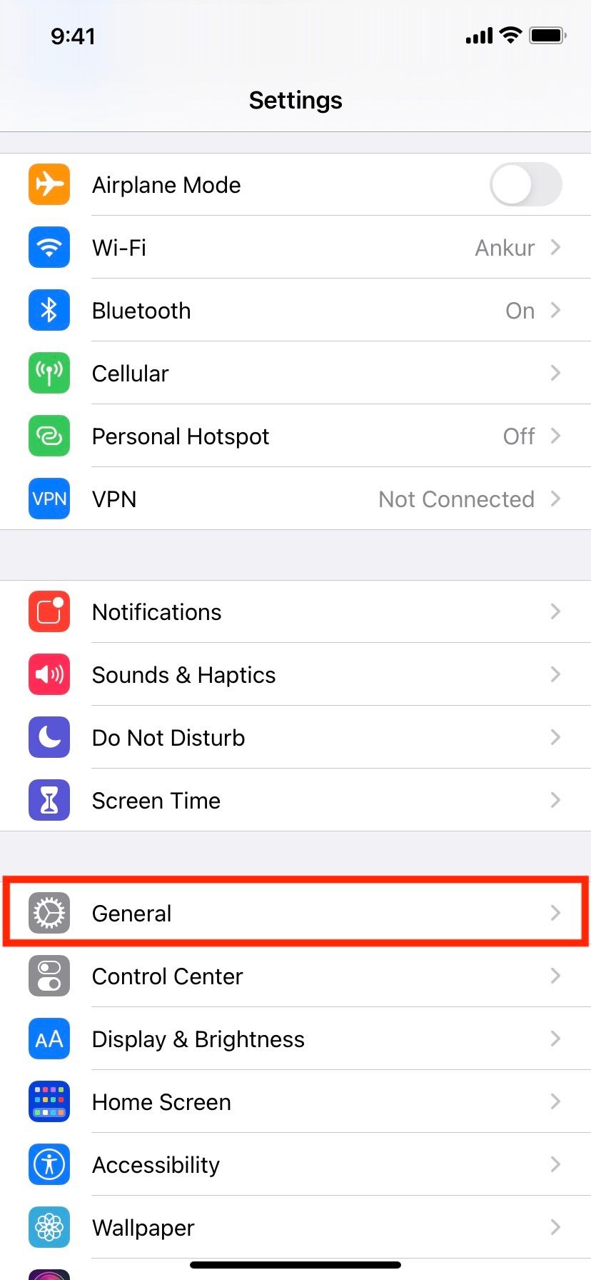 In iPhone Settings app Tap General