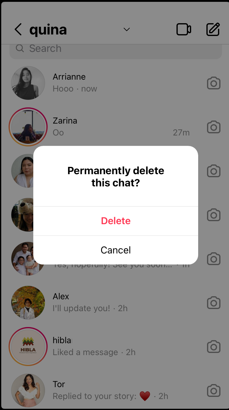 Instagram Delete Chat