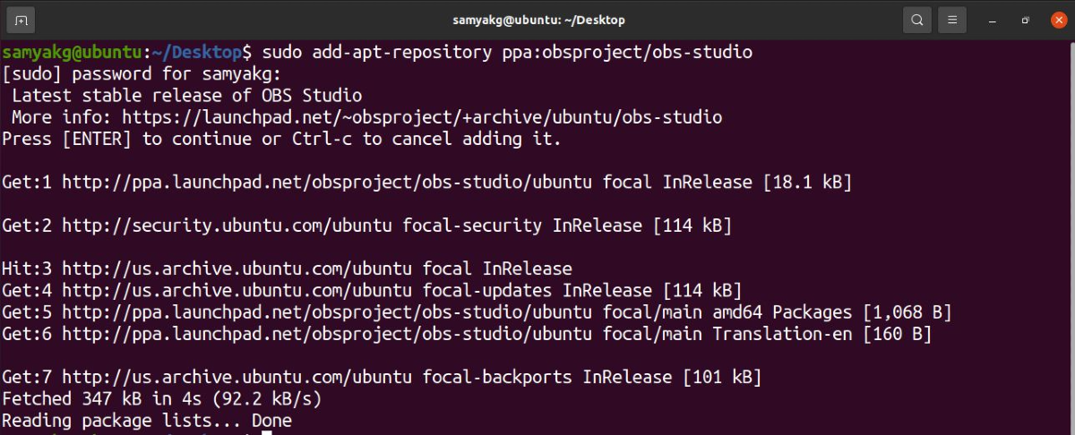 Install repository using sudo add-apt-repository ppa:obsproject/obs-studio  in Ubuntu