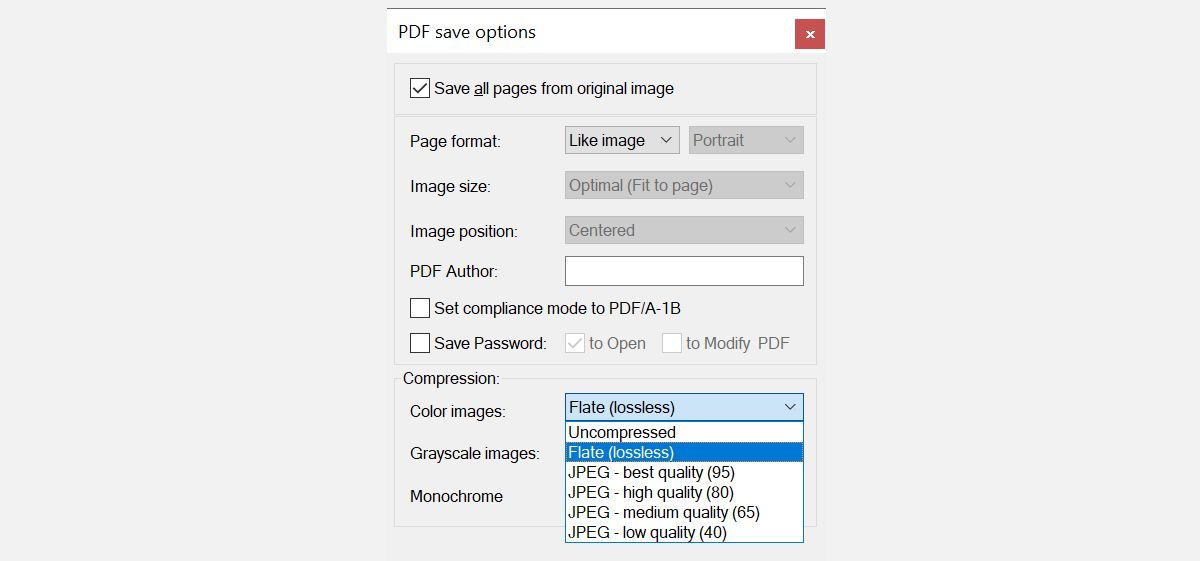 IrfanView PDF Save Options