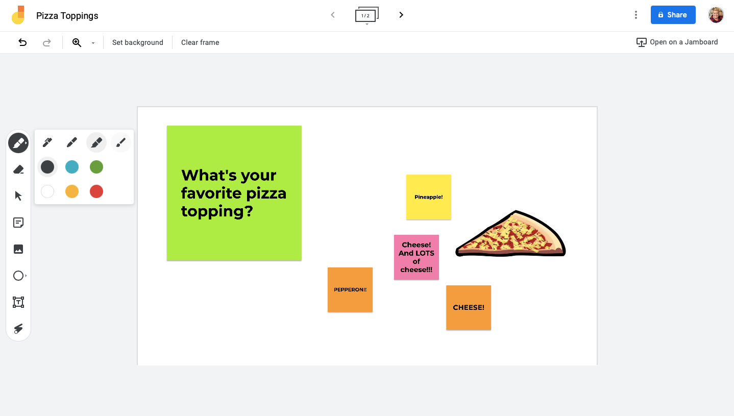 Image shows highlighter color options inside Jamboard