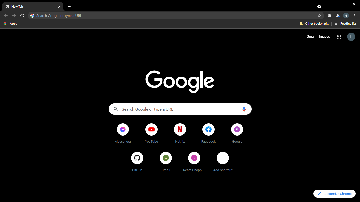 A screenshot of the Just Black theme for Chrome
