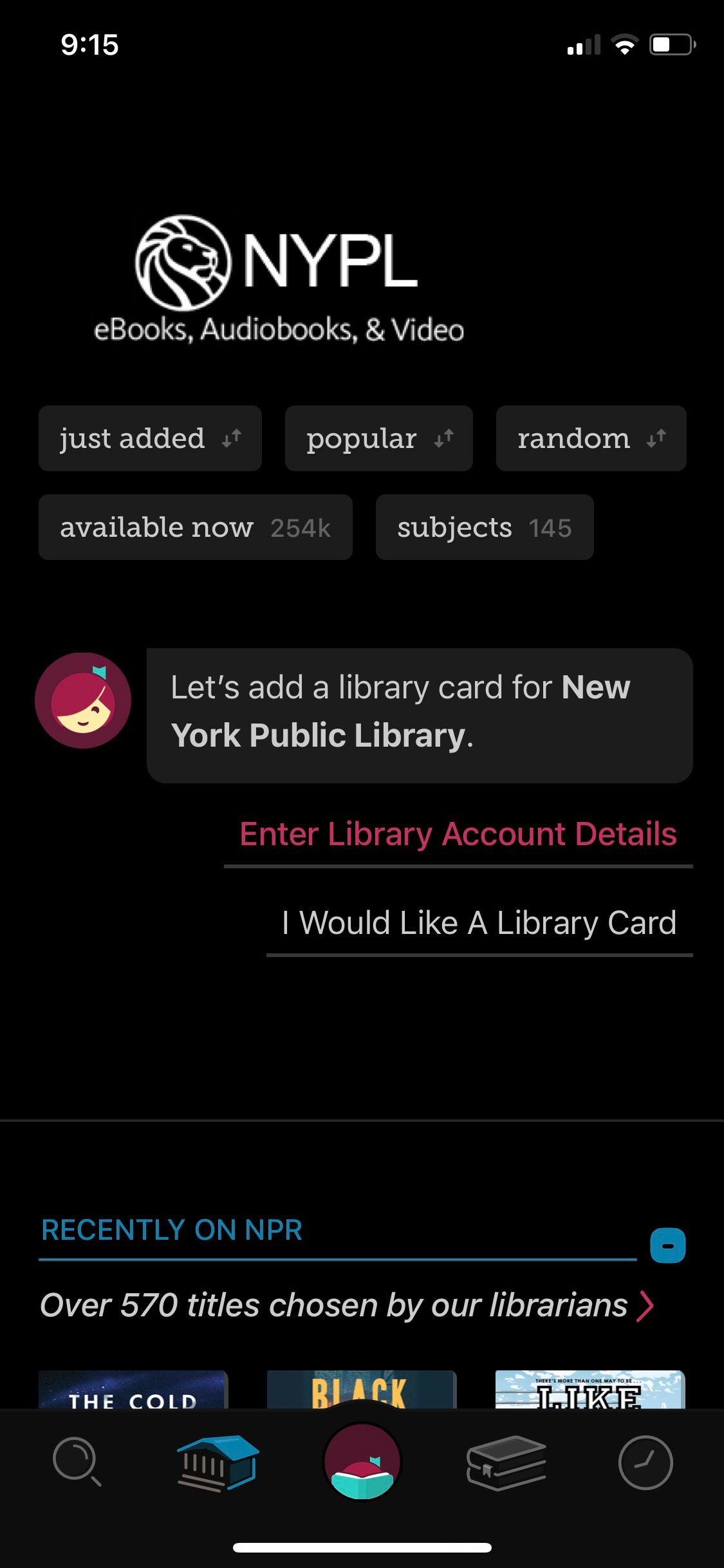 Libby audiobook app sign-up screen