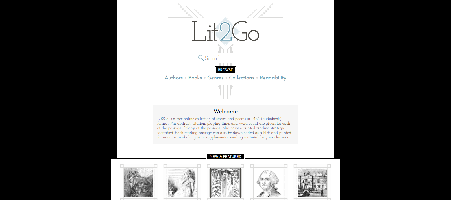 A screenshot of Lit2Go's landing page