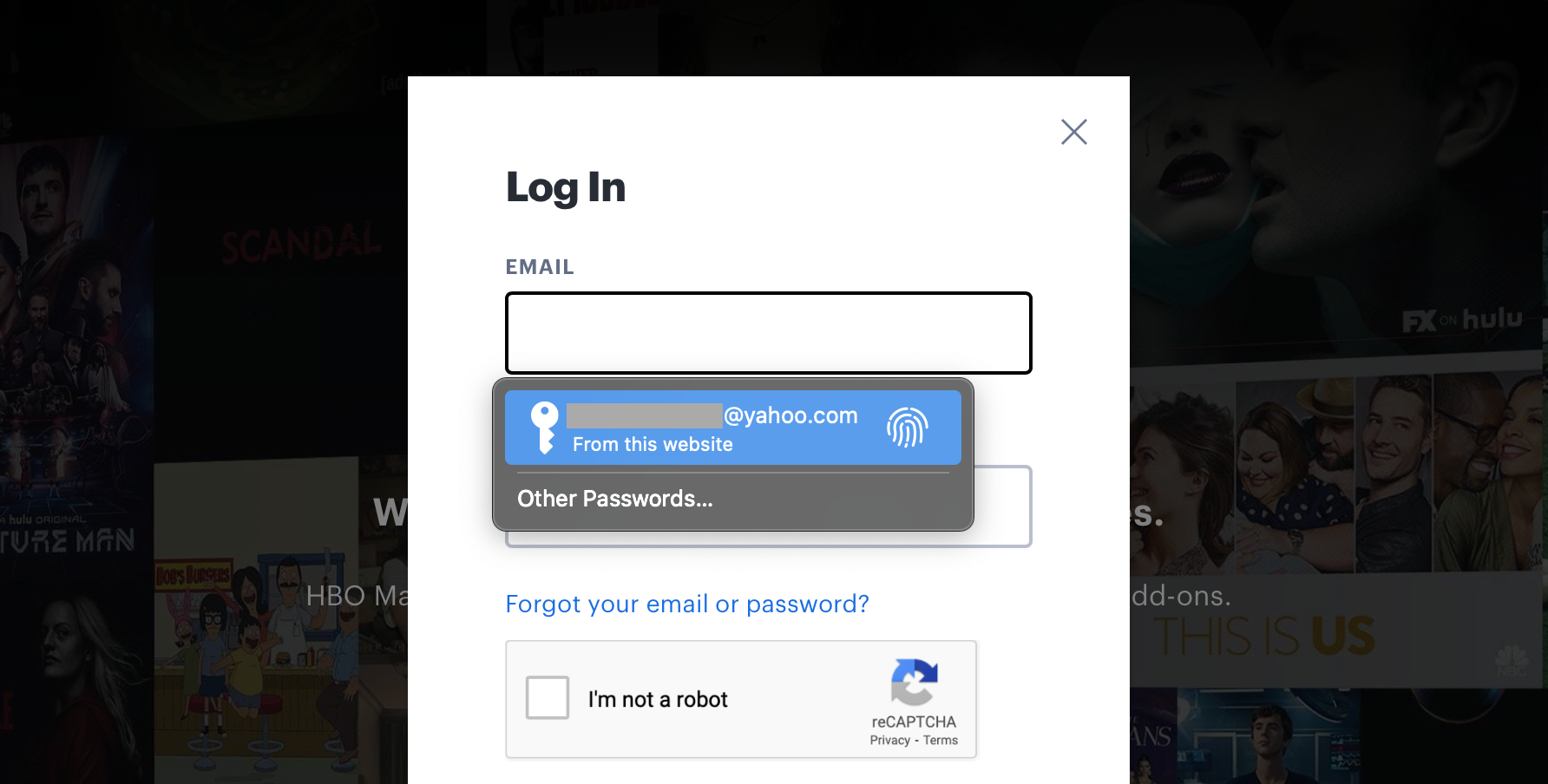 Login information being put into website fields via keychain on a Mac