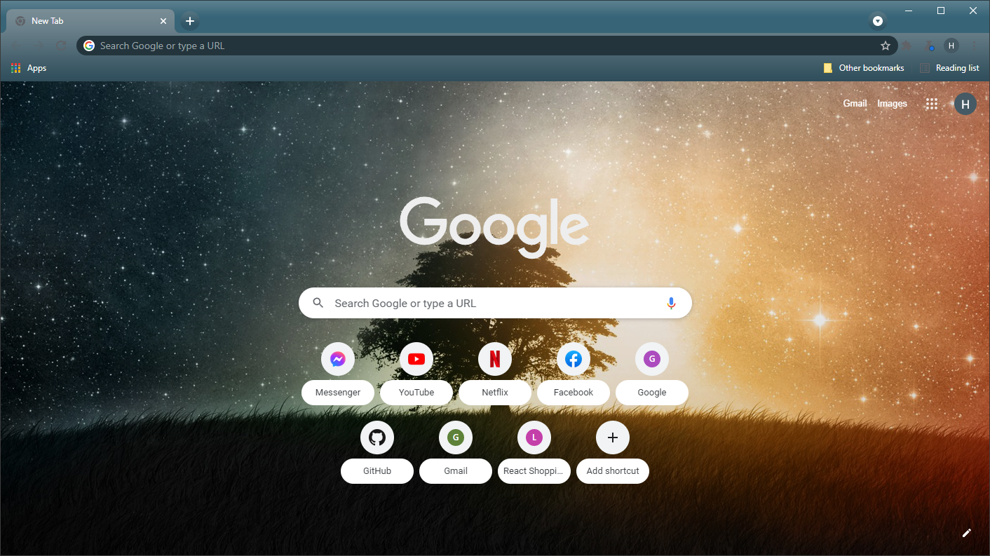 A screenshot of the Lone Tree theme for Chrome