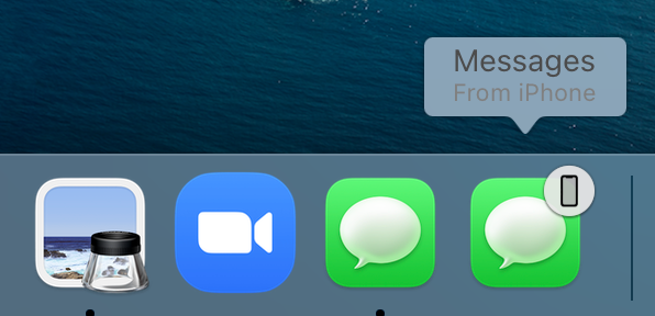 Mac Dock Showing Messages Handoff icon