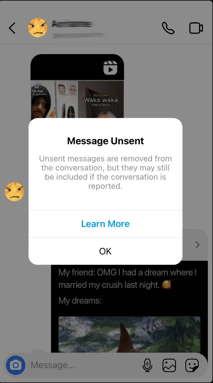 Message Unsent on Instagram