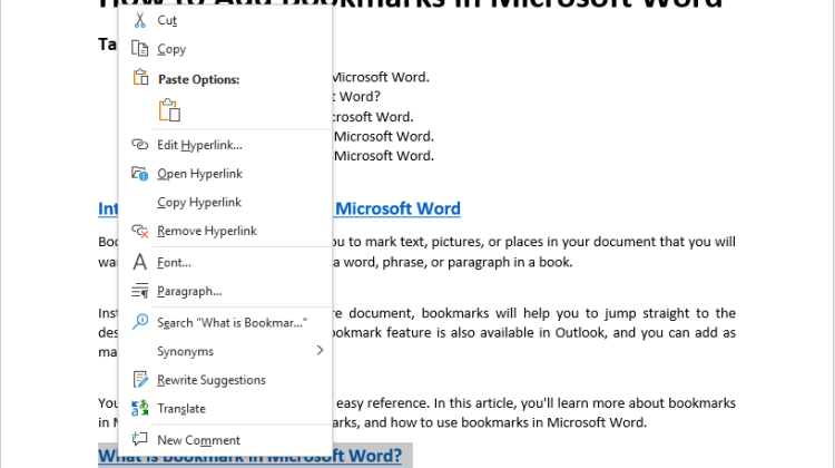 Microsoft Word Bookmark remove links