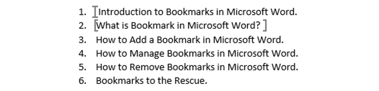 Microsoft Word bookmarks displaying