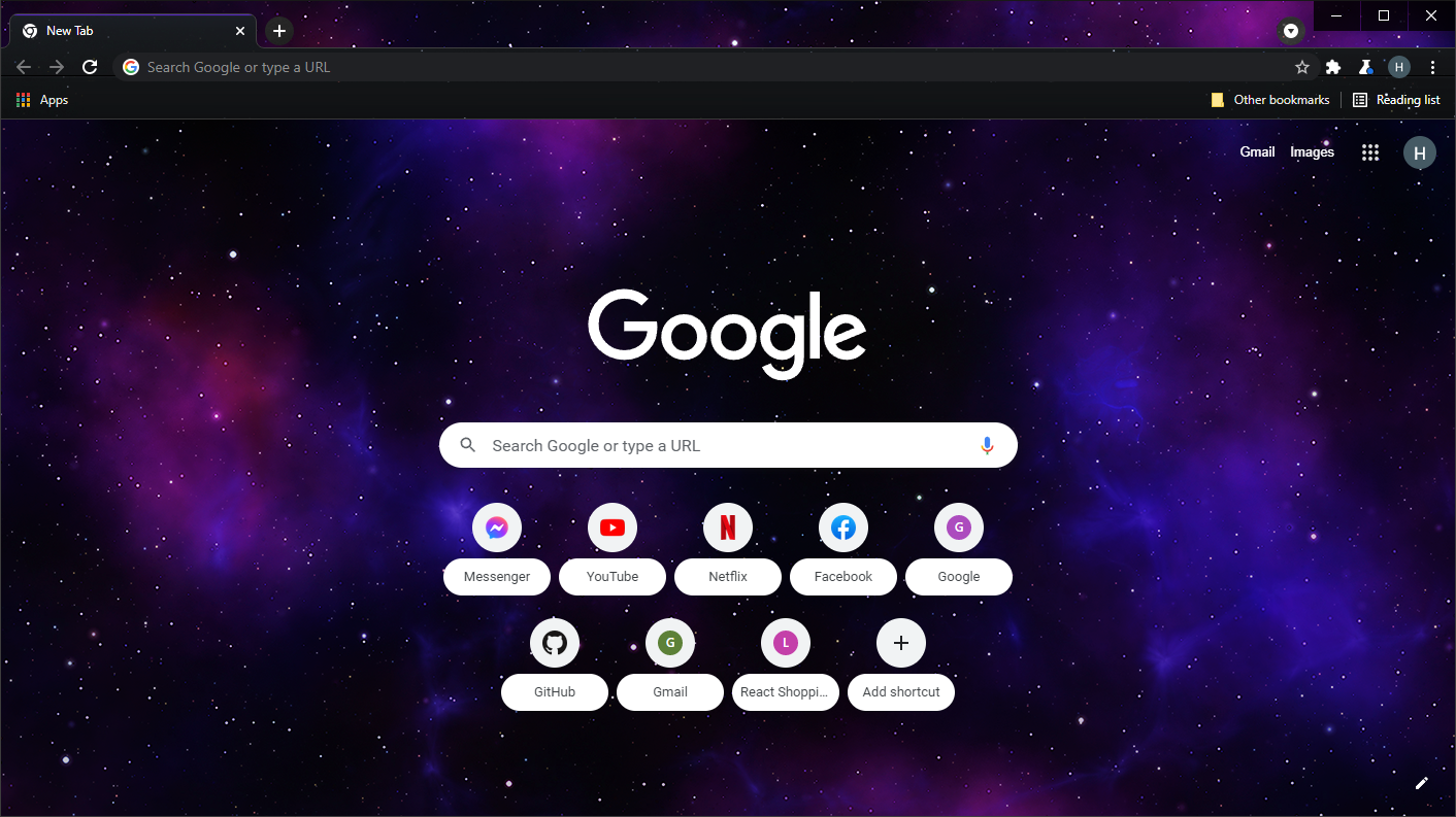 A screenshot of the Nebula theme for Chrome
