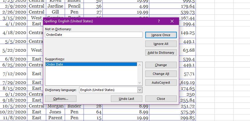 Next Eror 1 - Come eseguire il controllo ortografico e grammaticale in Excel