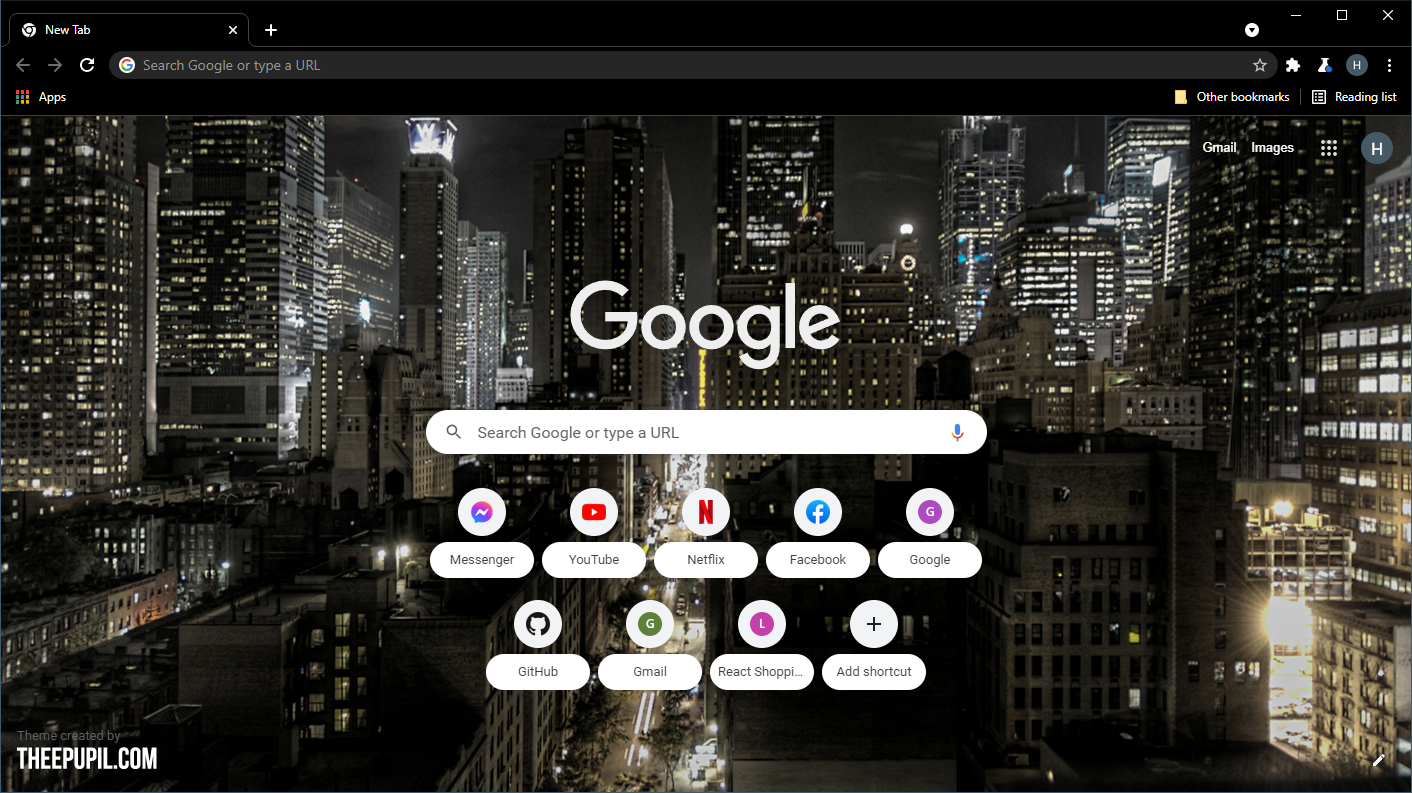 A screenshot of the Night Time In New York City theme for Chrome