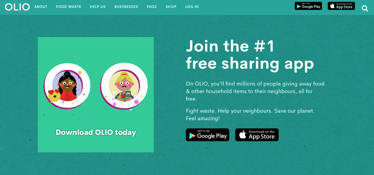 Screenshot of the OLIO homepage