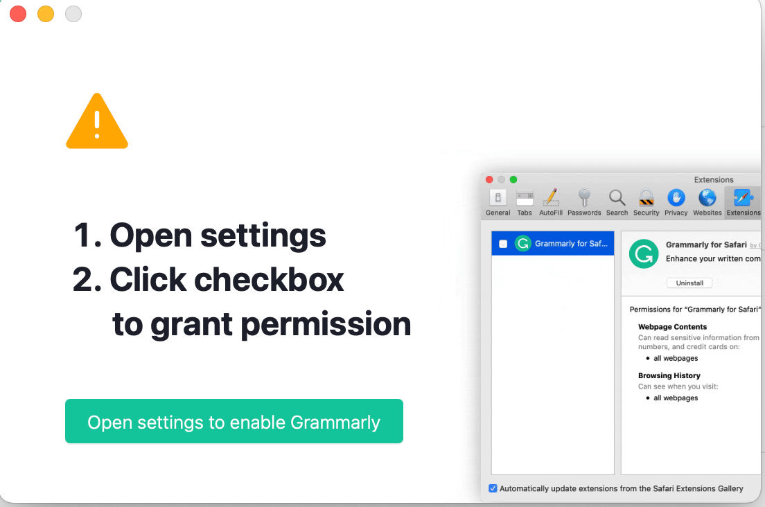 Open Settings to Enable Grammarly