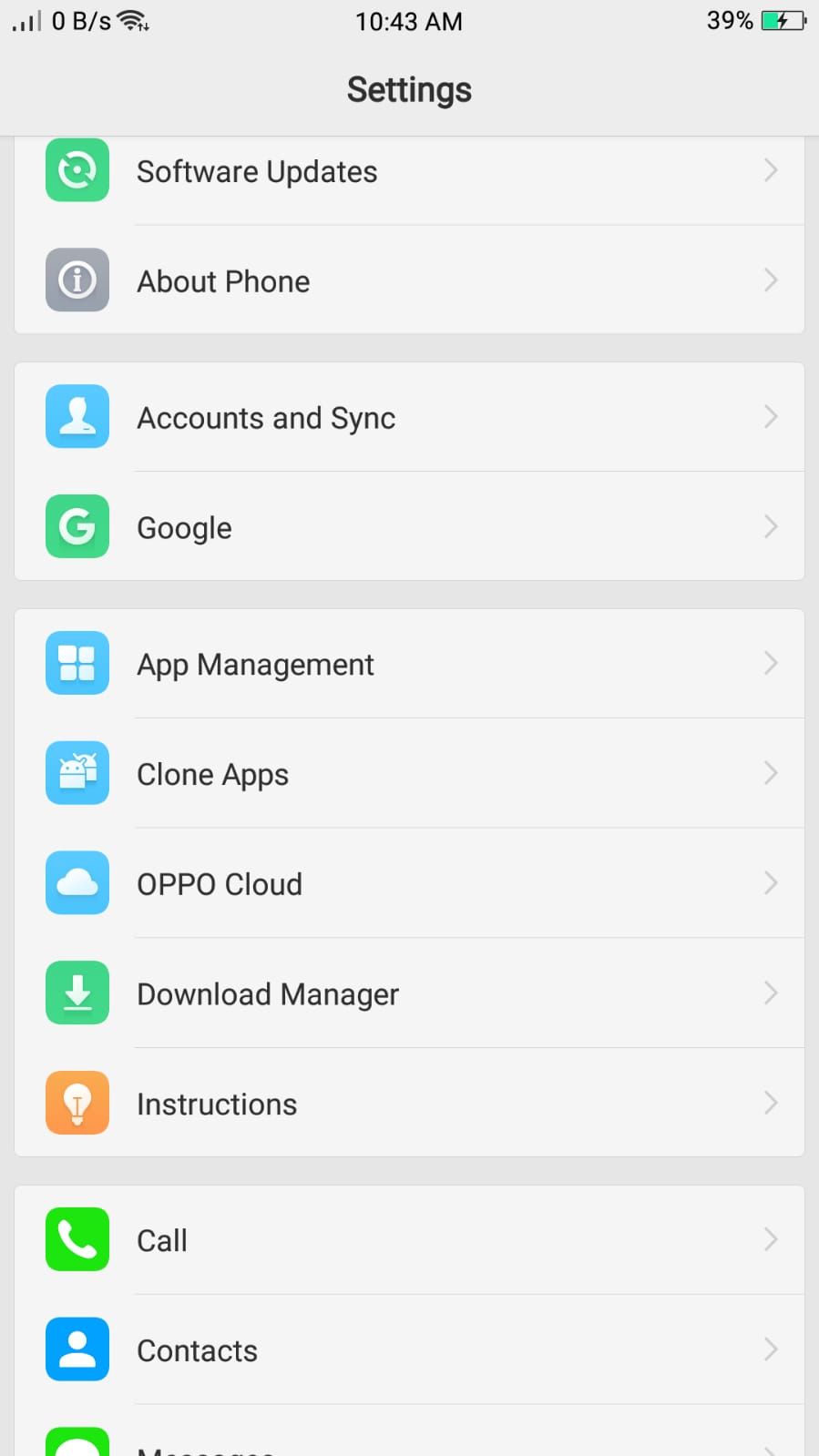 Oppo Android Phone - ColorOS - Settings