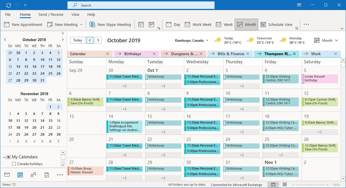 An Outlook student calendar showing an attachment imported from OneDrive