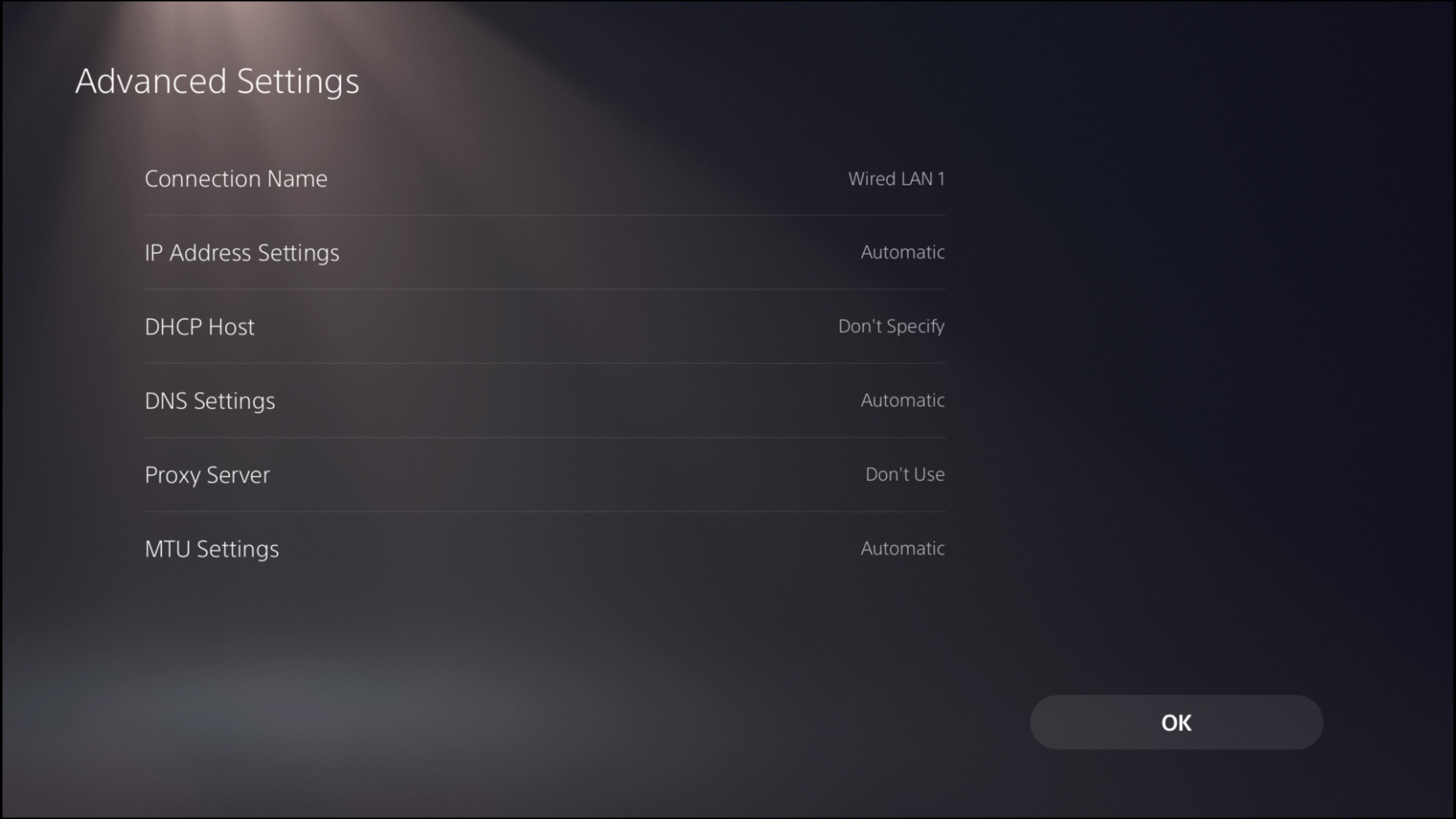 Advanced network settings in PS5.